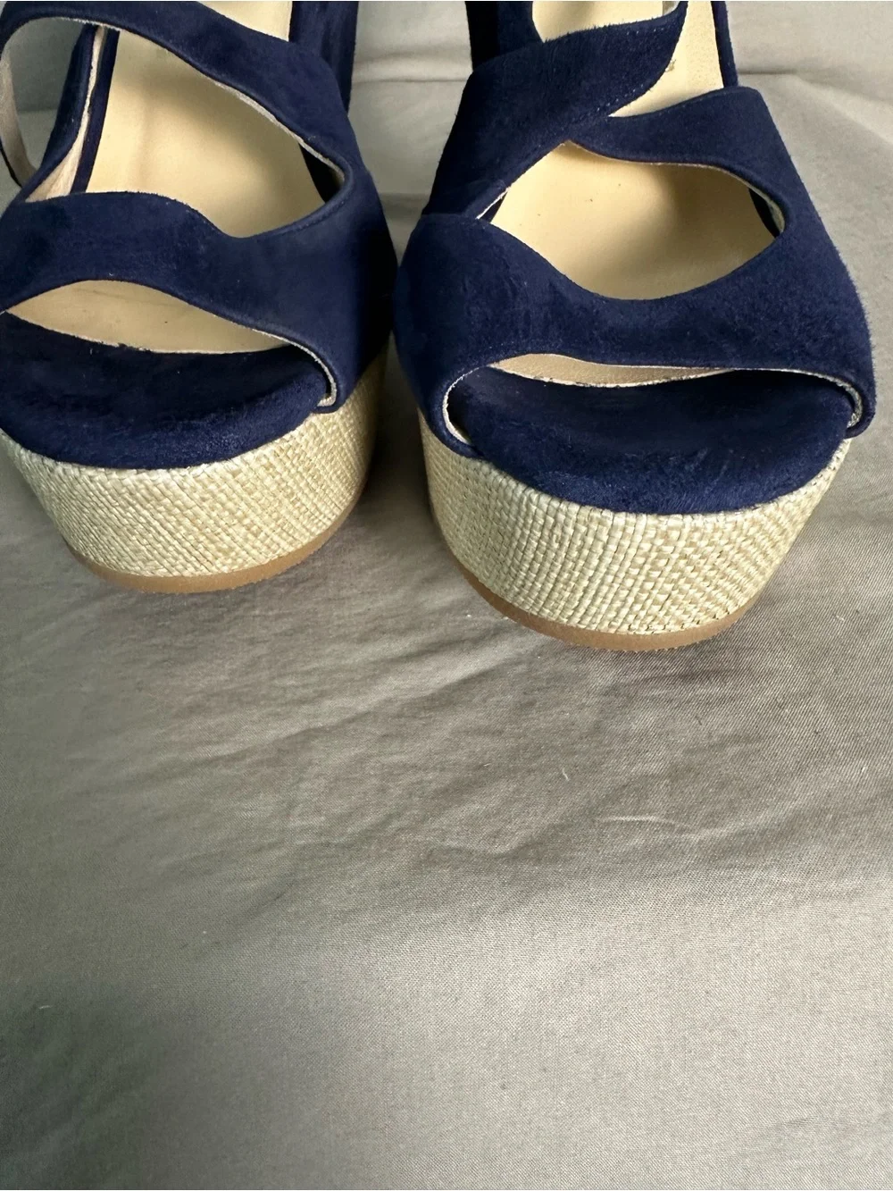 Butter Italy Navy Suede Platform Wedge Sandals Size 6.5 NWOB